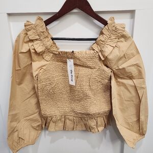 Women's Tan Ruffle Top